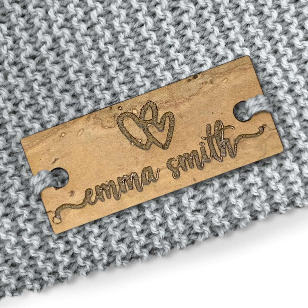 Personalised Cork Rectangle Heart Design 28mm x 12mm Labels 072