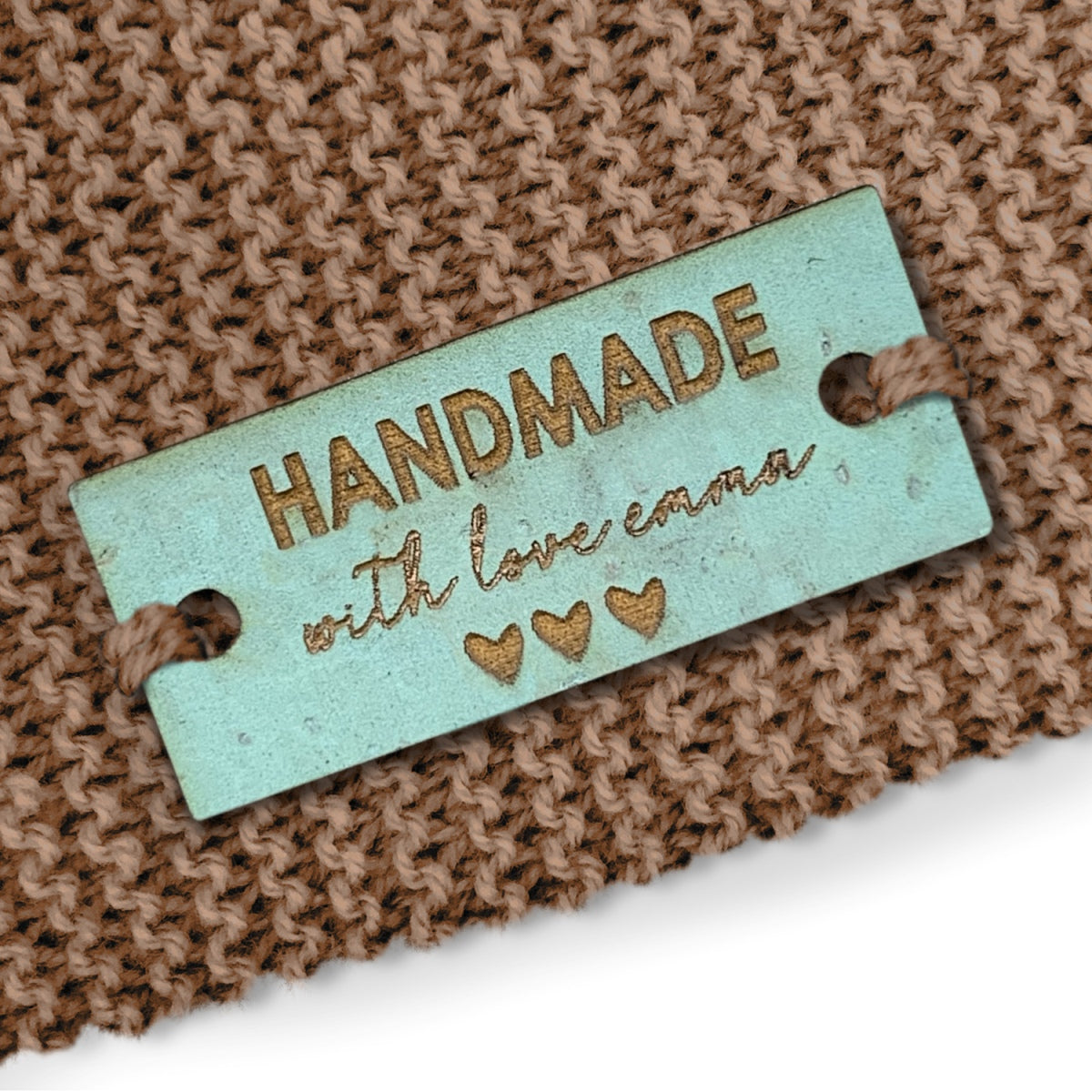 Personalised Cork Rectangle Triple Heart Design 28mm x 12mm Labels 073